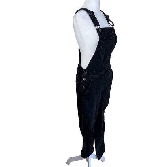 Old Navy Sz 4 OG Straight Black Washed Ripped Jean Overalls Stretchy Mom Jean - Picture 4 of 16